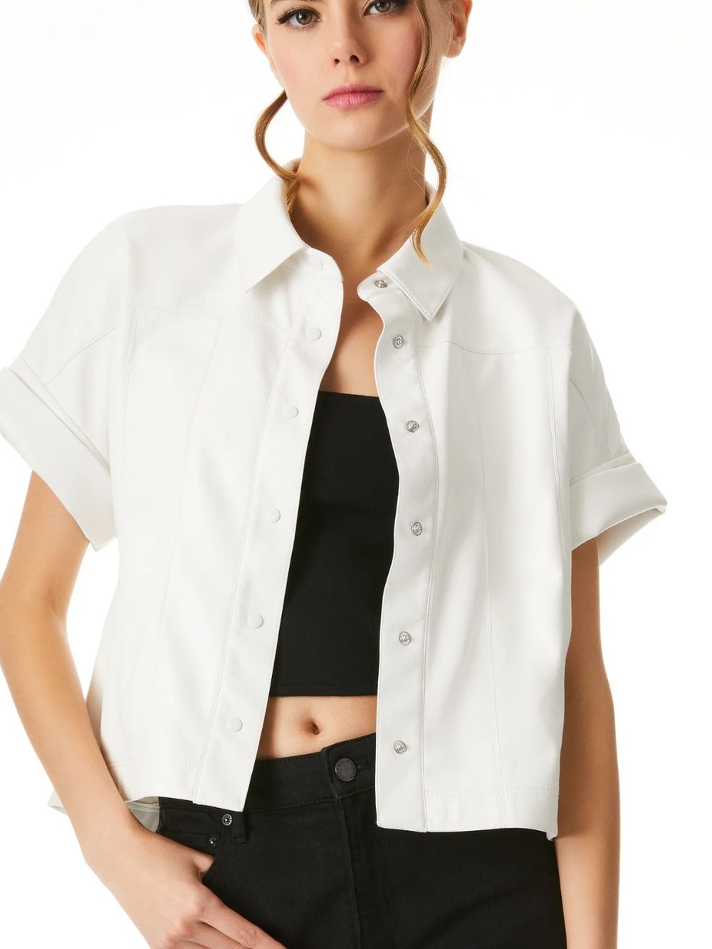 Alice and Olivia Edyth vegan leather top